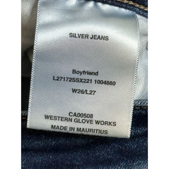 Silver Jeans Co Slim Boyfriend Raw Hem Jeans Medium Dark Wash W26 (2/4) - Picture 4 of 10